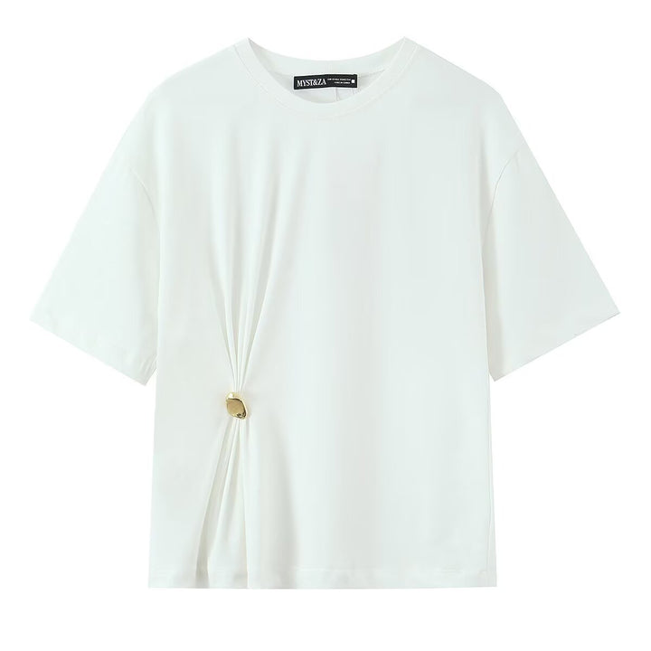Dame afslappet T-shirt med elegant knudedetalje Skovae