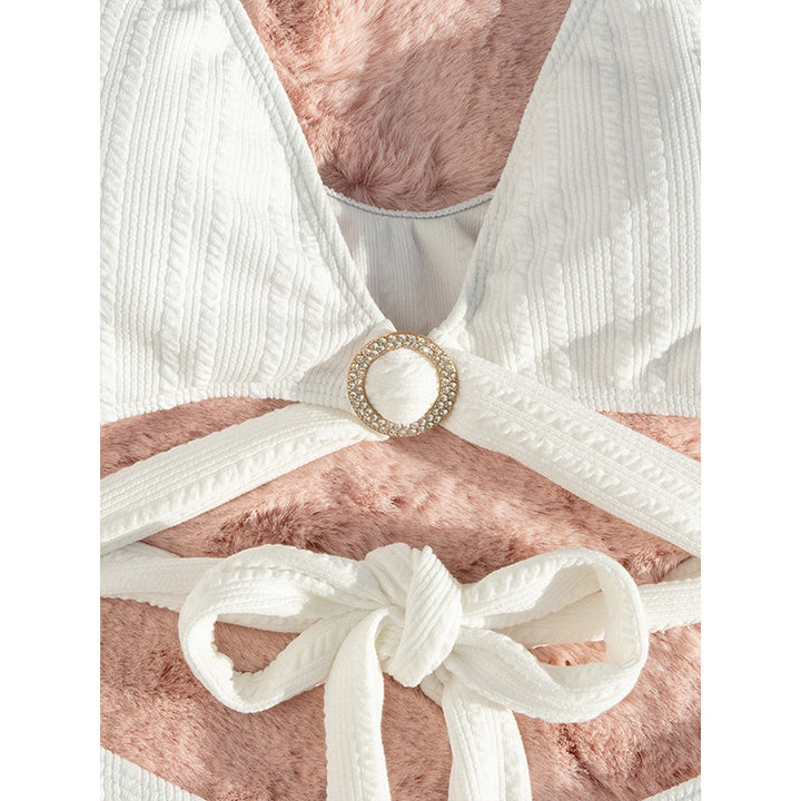 Dame Rib-design Kryds-ryg Bikiniset Stilla