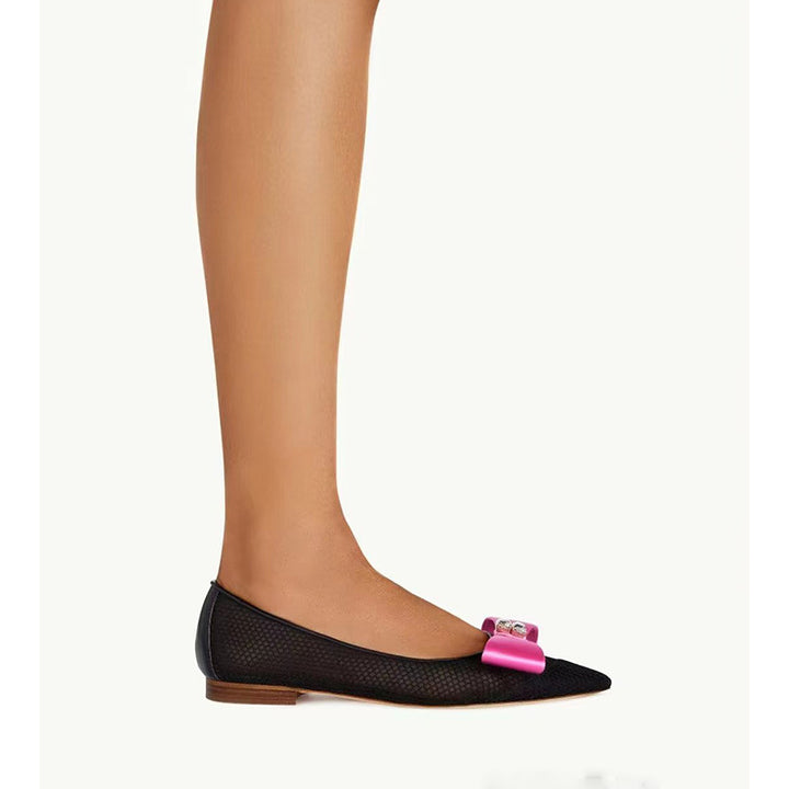 Femme Elegante Mesh Ballerina med Dekorativ Satinbue Stilla