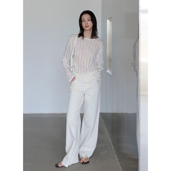 Dame bred High-Waist-jeans i høj kvalitet denim Stilla