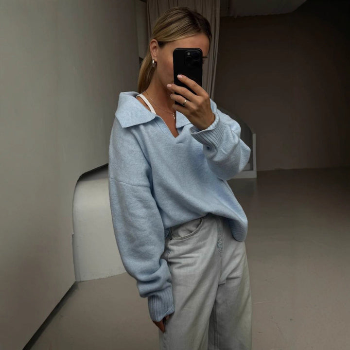 Kvinders casual oversized sweater med krave Stilla