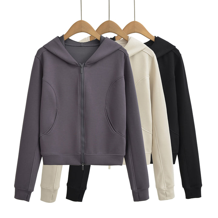 Dame Sporty Hoodie Jakke med høj Krave og Lynlås Stilla