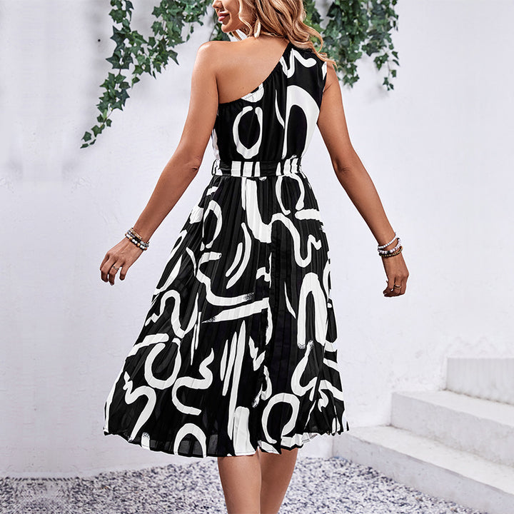 Femme Abstract Print Midi Kjole med justerbart taljebånd Stilla