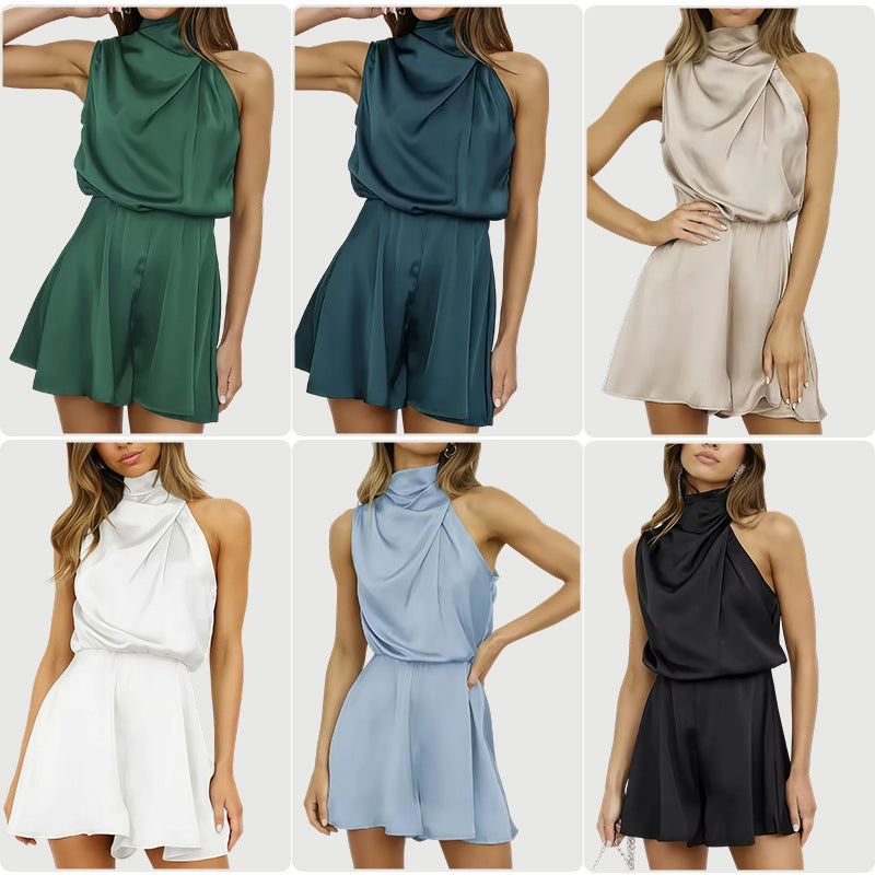 Damer Elegant Jumpsuit med Høj Krave og Flydende Design