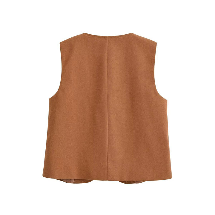 Dame elegant vest med knapdetaljer og sidelommer Skovae