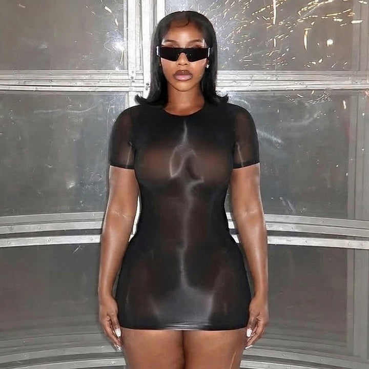 Damen transparenter Bodycon Mini-Kleid Skovae