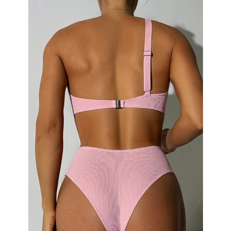 Damer En-Skulder Rib Bikini Sæt Stilla