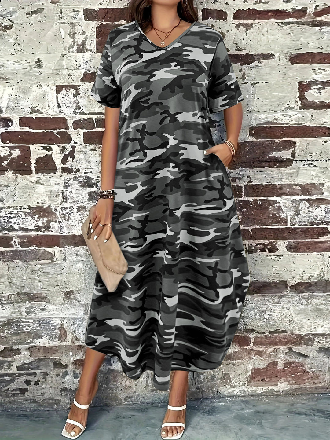 Dame Fritid Camo Print Maxi Kjole Stilla
