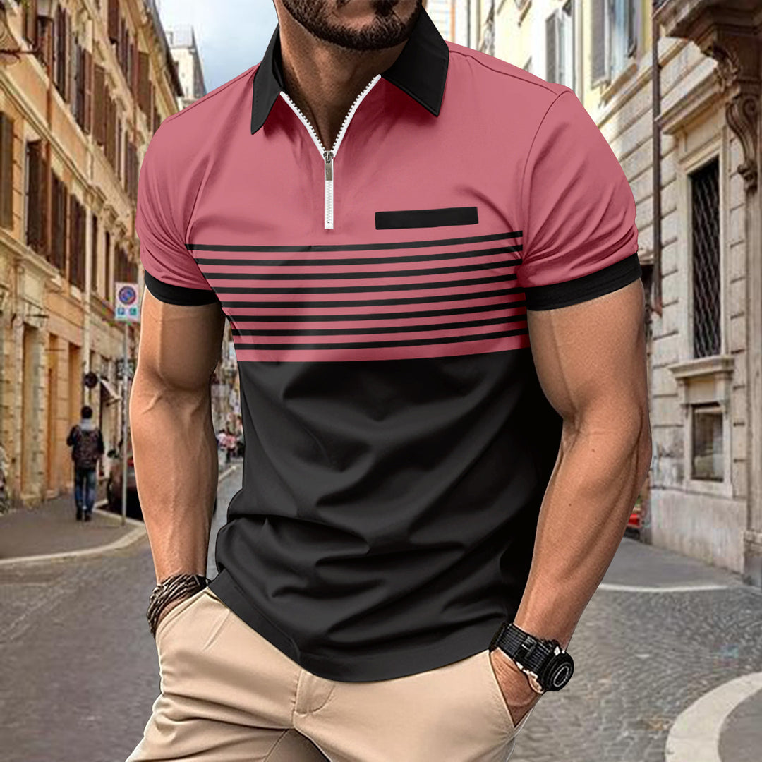 Herrer poloshirt med moderne lynlås og sportsligt stribemønster Stilla