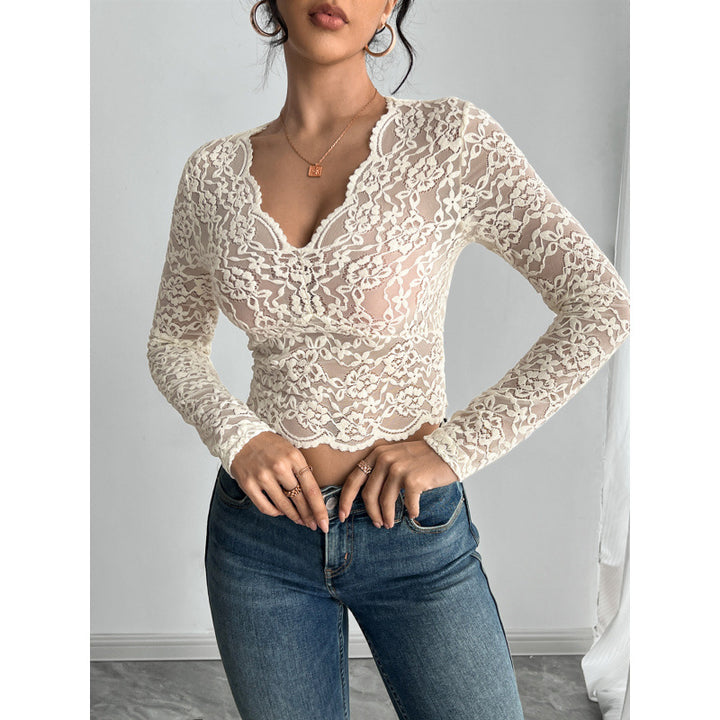 Damen transparenter Longsleeve aus Spitze Skovae