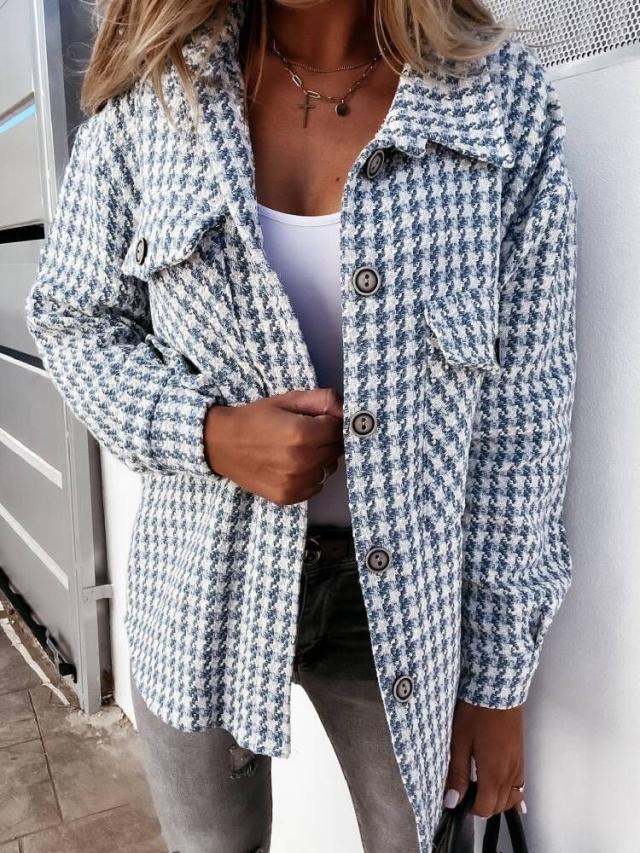 Dame casual overshirt-jakke med hørfrakke-mønster og praktiske brystlommer Stilla