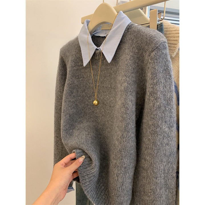 Dame strikpullover med stilfuld skjortekrave og moderne snit Stilla