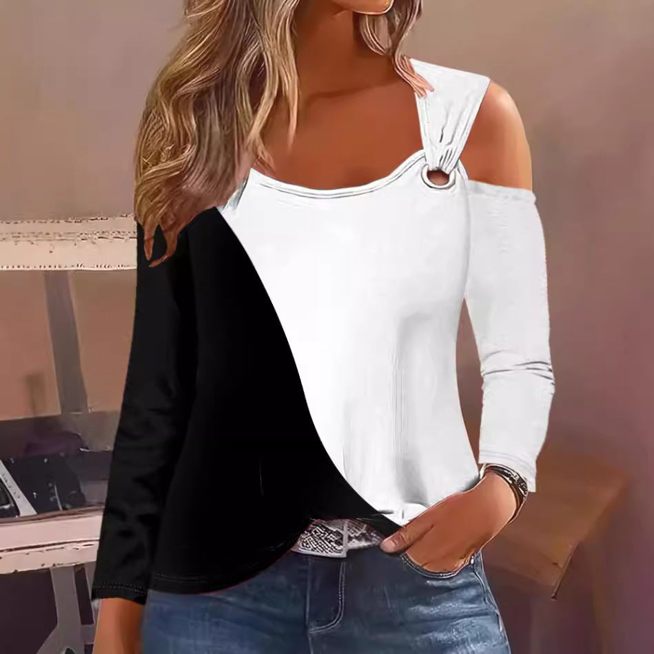 Dame Off-Shoulder Top med moderne Ombre-effekt og dekorativ ringdetalje Stilla