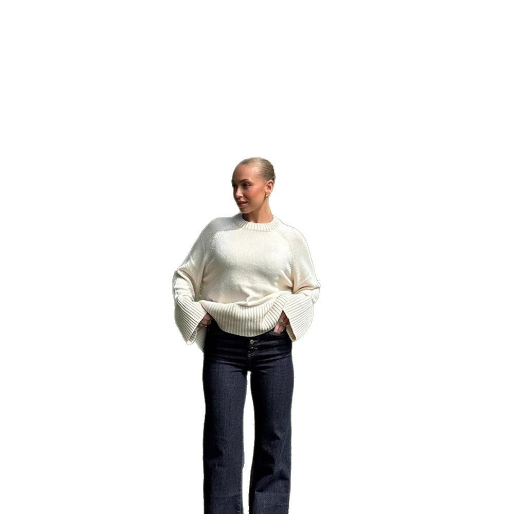 Dame afslappet strikpullover med elegant kant Stilla