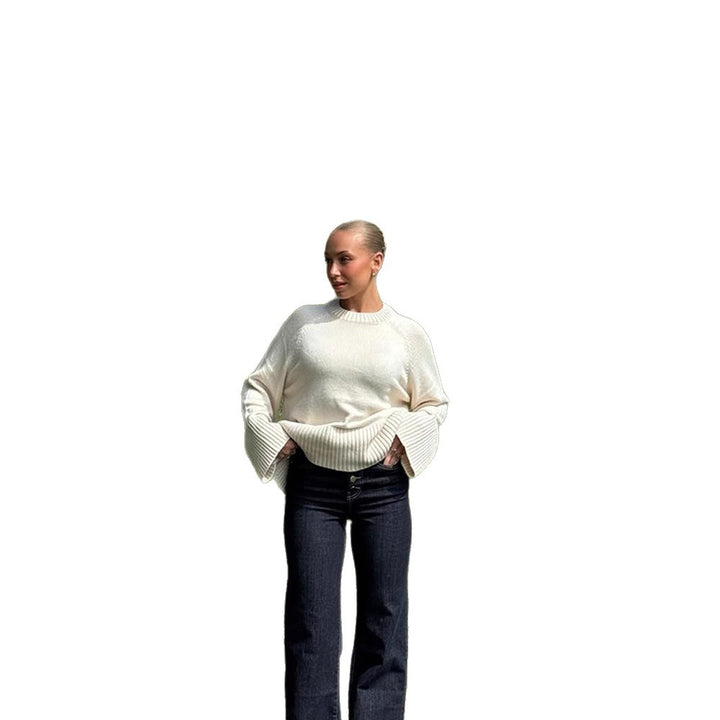 Dame afslappet strikpullover med elegant kant Stilla