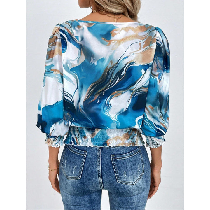 Femme Bluse med rynket talje og kunstnerisk tryk Stilla