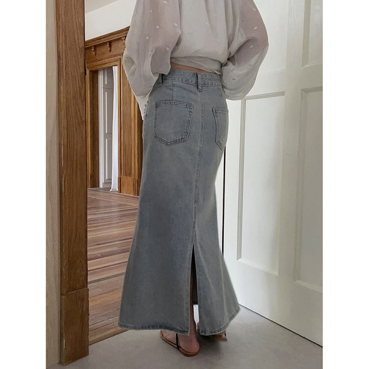 Dame Maxiskørt i let denimkvalitet med klassisk snit og vintage charme Stilla