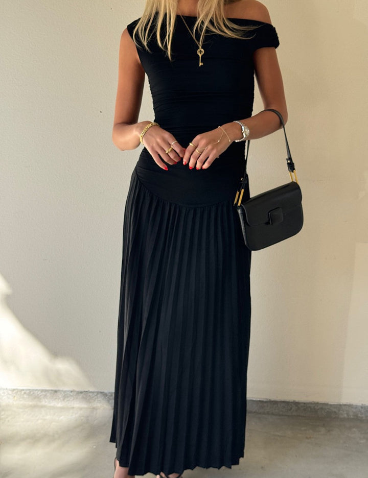 Damer Off-Shoulder Plisseret Maxi Nederdel Sæt Stilla