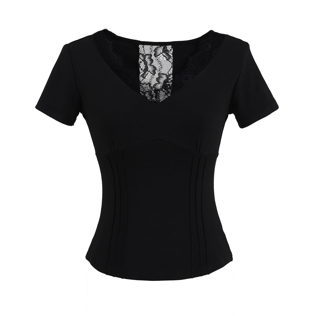 Dame T-shirt med elastisk blondekant og figurskabende silhuet Stilla