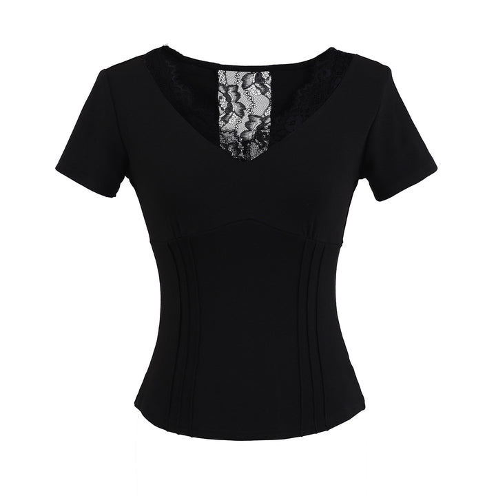 Dame T-shirt med elastisk blondekant og figurskabende silhuet Stilla