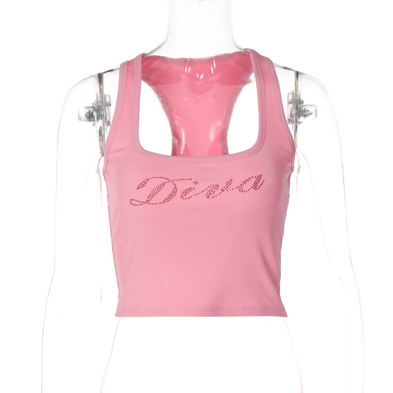 Dame Crop-Top med glitrende skrift og figurskabende design Stilla