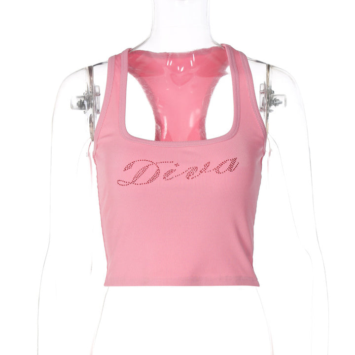 Dame Crop-Top med glitrende skrift og figurskabende design Stilla