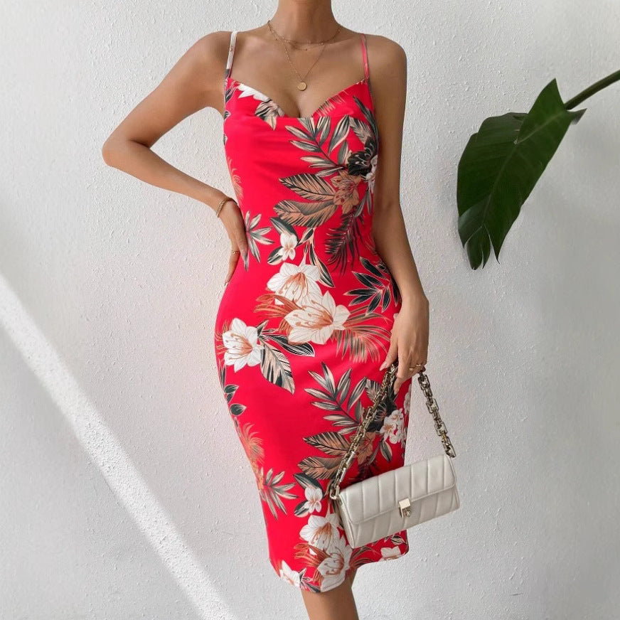 Dame Floral Bodycon Midi Kjole Stilla