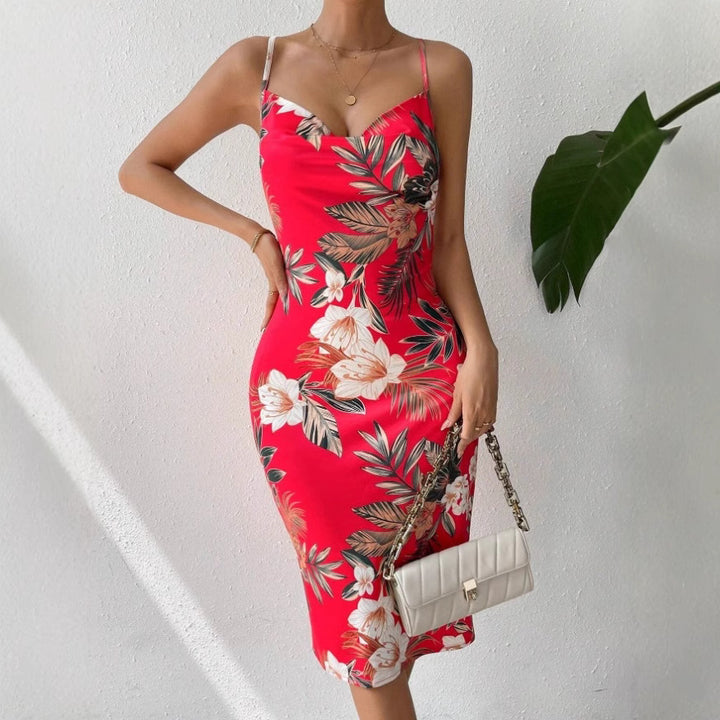 Dame Floral Bodycon Midi Kjole Stilla