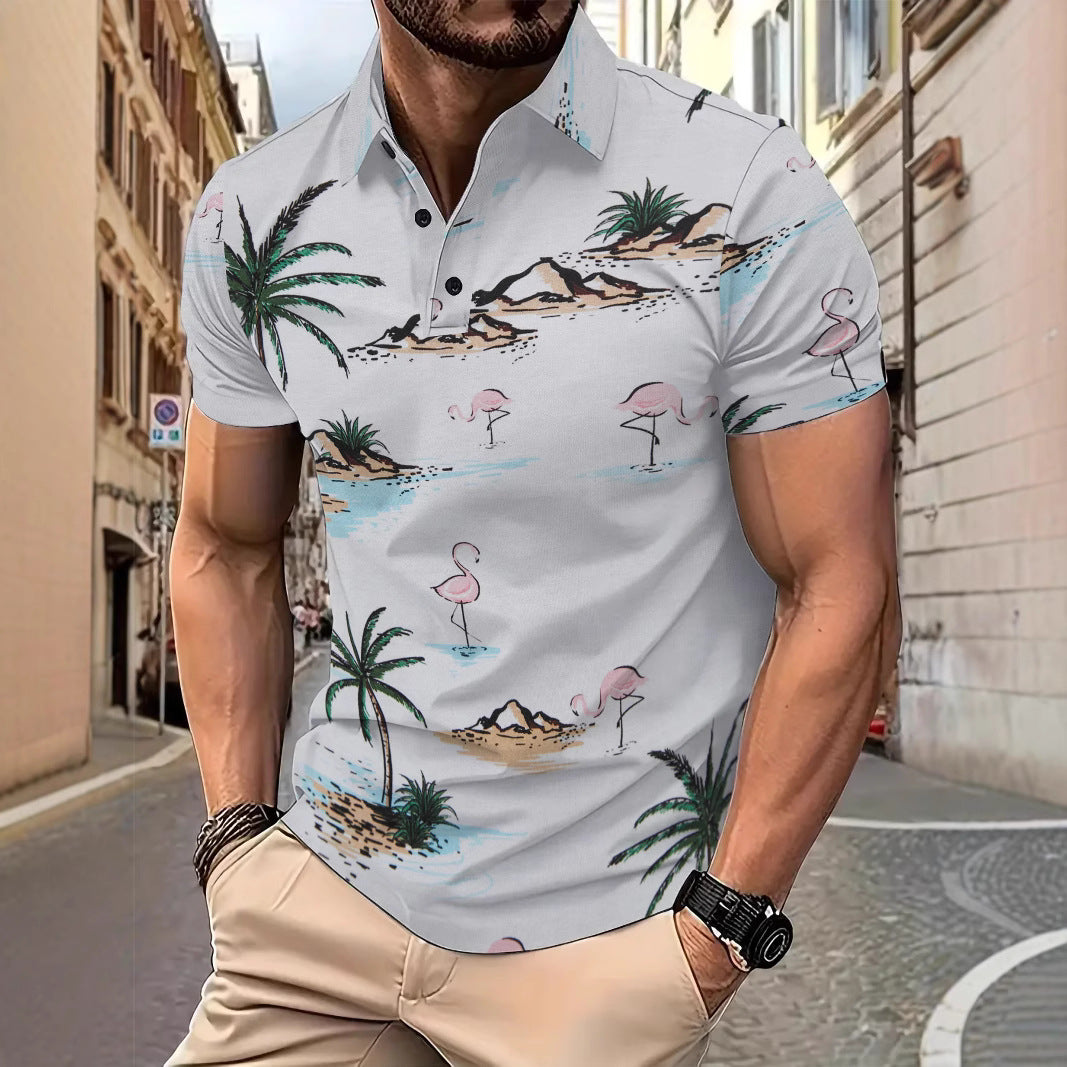 Herrer Poloshirt med kreativt tropisk motiv og åndbare egenskaber Stilla