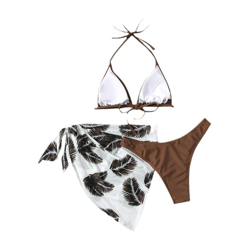 Dame triangel-bikini med justerbare stropper og blomstret sarong Skovae