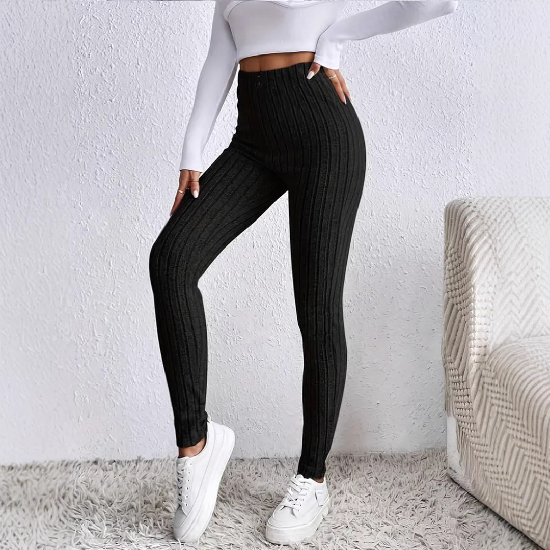 Kvinders højtaljede ribstrikkede leggings Stilla
