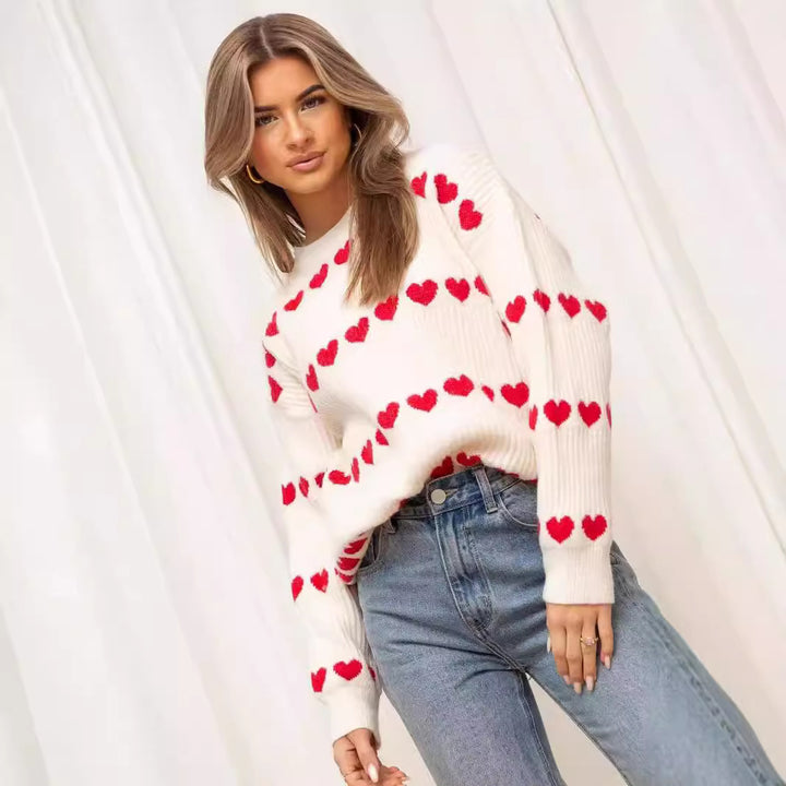 Kvinders hyggelige sweater med hjerte mønster og blødt strik Stilla