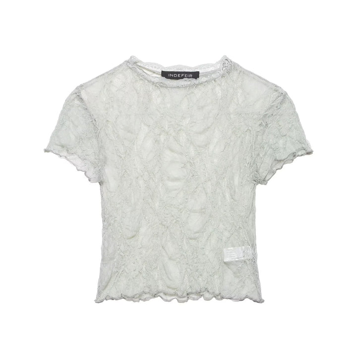Dame spids crop-top med fin struktur og voluminøse ærmer Skovae