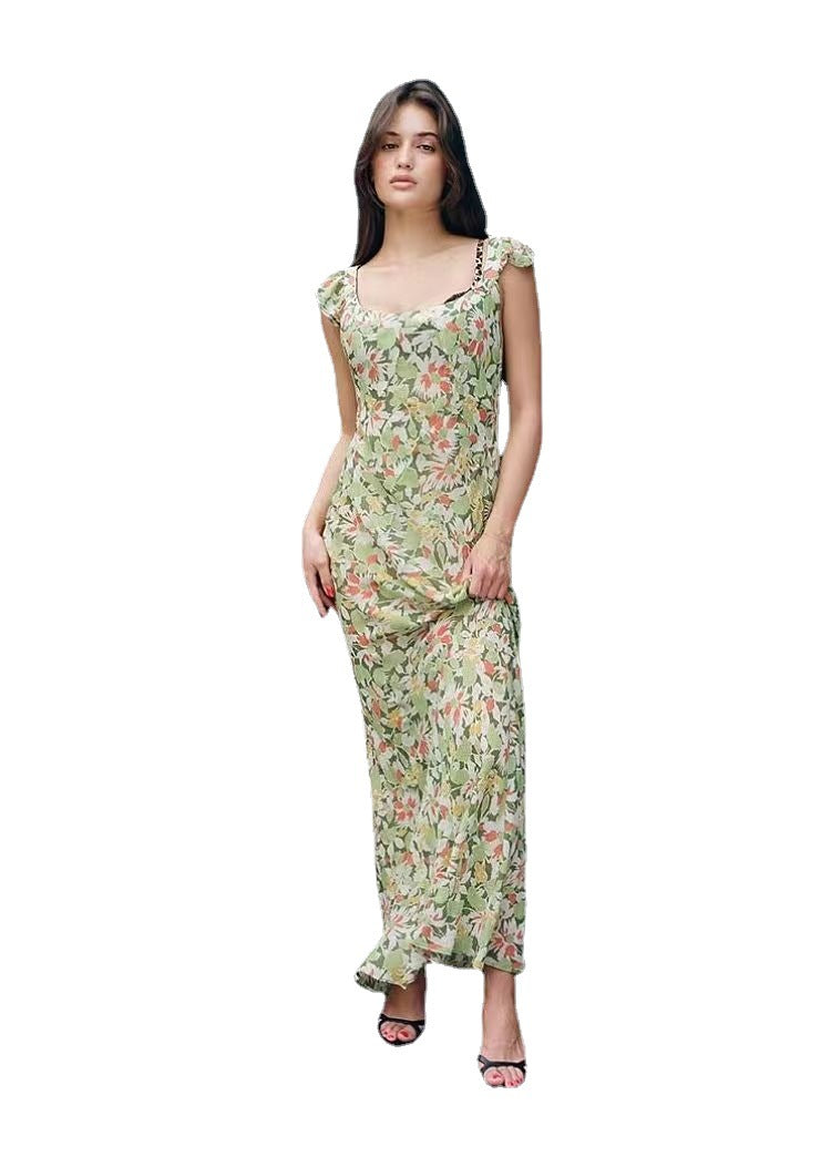 Dame maxikjole med raffineret flæsedesign og blomsterprint Stilla