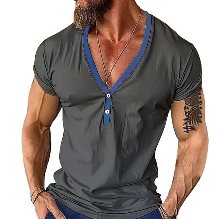 Herrer Korte ærmer Henley T-Shirt med stilfuld krave og to knapper Stilla