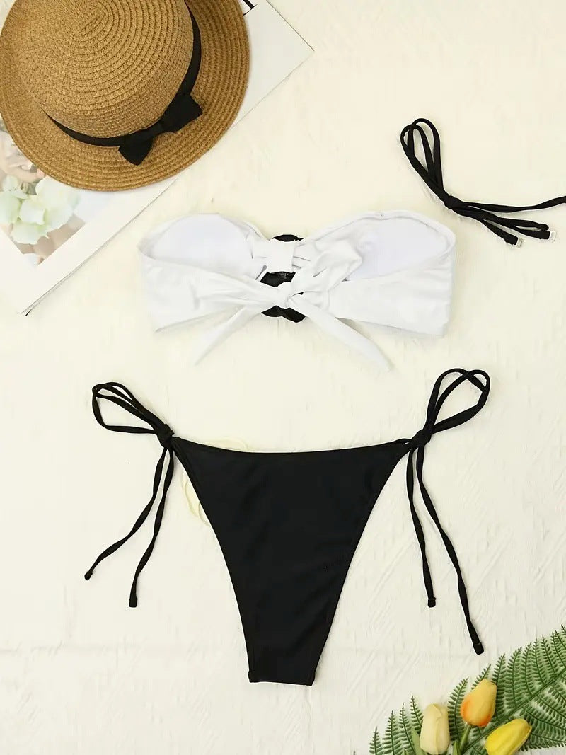Dame Blomster Accent Bandeau Bikini Sæt Stilla