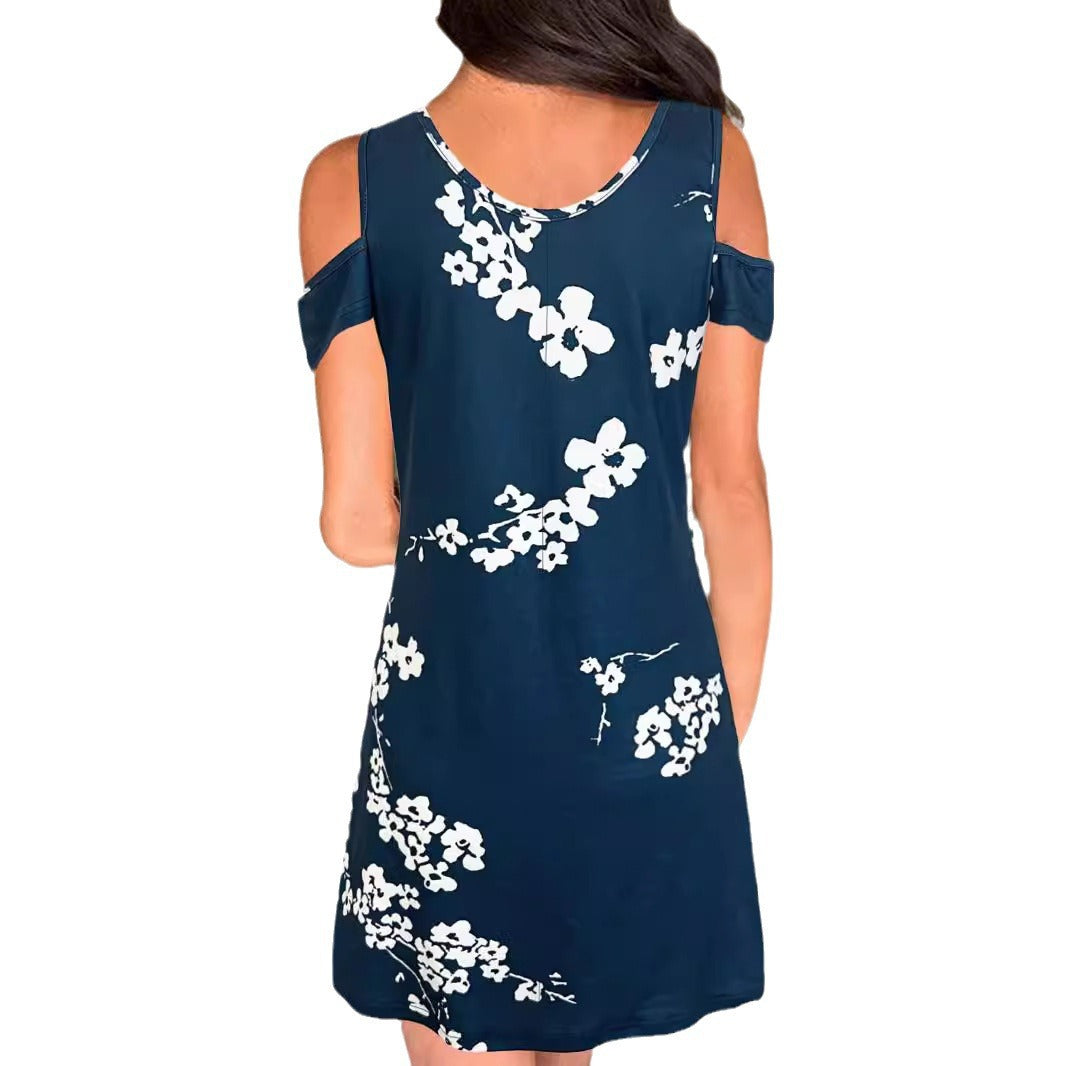Dame Kold Skulder Blomster Mini Kjole Stilla