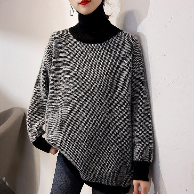 Kvinders chunky strik sweater med høj krave og moderne mønster Stilla