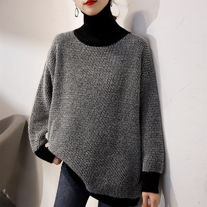 Kvinders chunky strik sweater med høj krave og moderne mønster Stilla