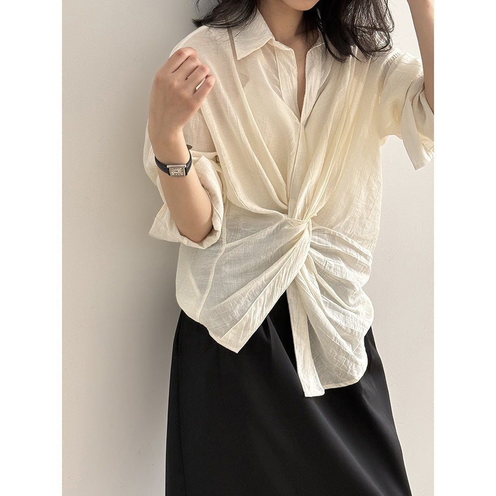 Dame casual bluse med dekorativt knude detaljer og åndbart stof Stilla