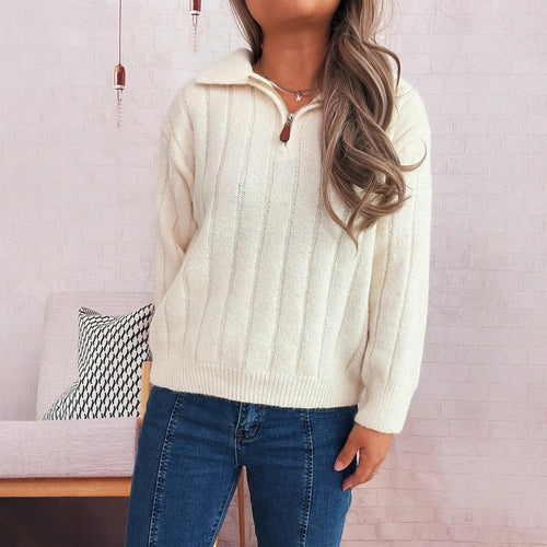 Kvinders afslappede sweater med opretstående krave og korte ærmer Stilla