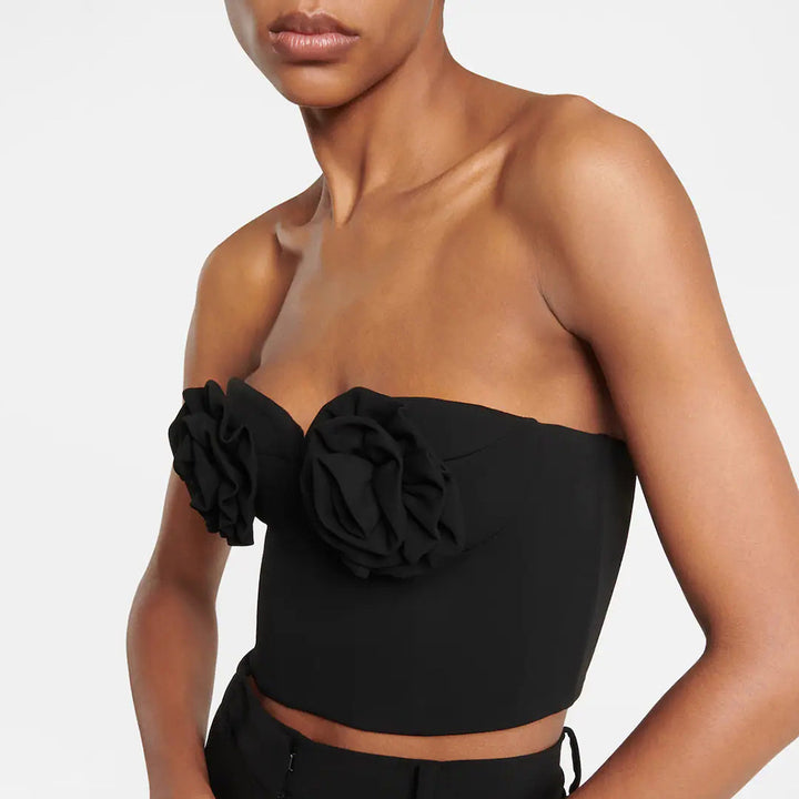Dame Crop-Top med florale applikationer Stilla