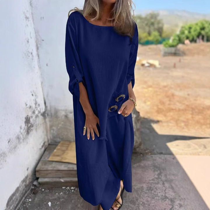 Dame Relaxed Fit Midi Kjole med Knapdetaljer Stilla