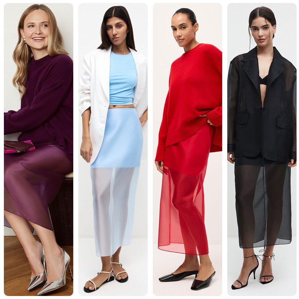 Kvindernes Lange Chiffon Nederdel med Side Slids og Elegant Silhuet