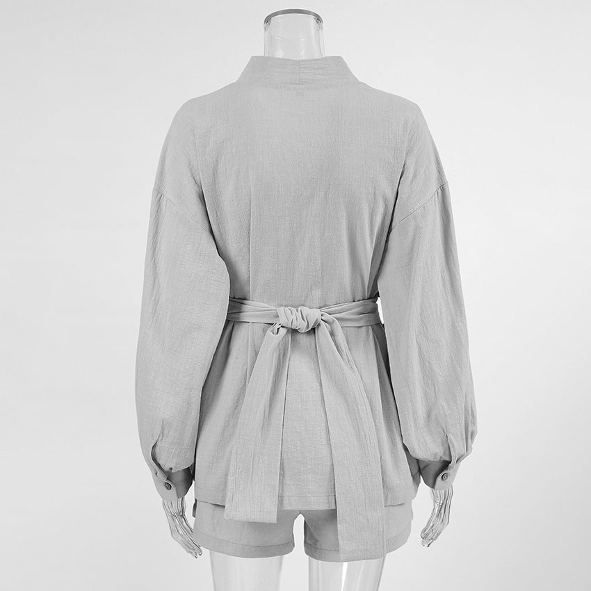 Damer elegant loungewear-sæt med stilfulde pufærmer og taljebælte Stilla
