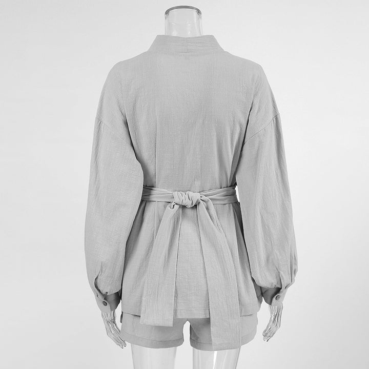 Damer elegant loungewear-sæt med stilfulde pufærmer og taljebælte Stilla
