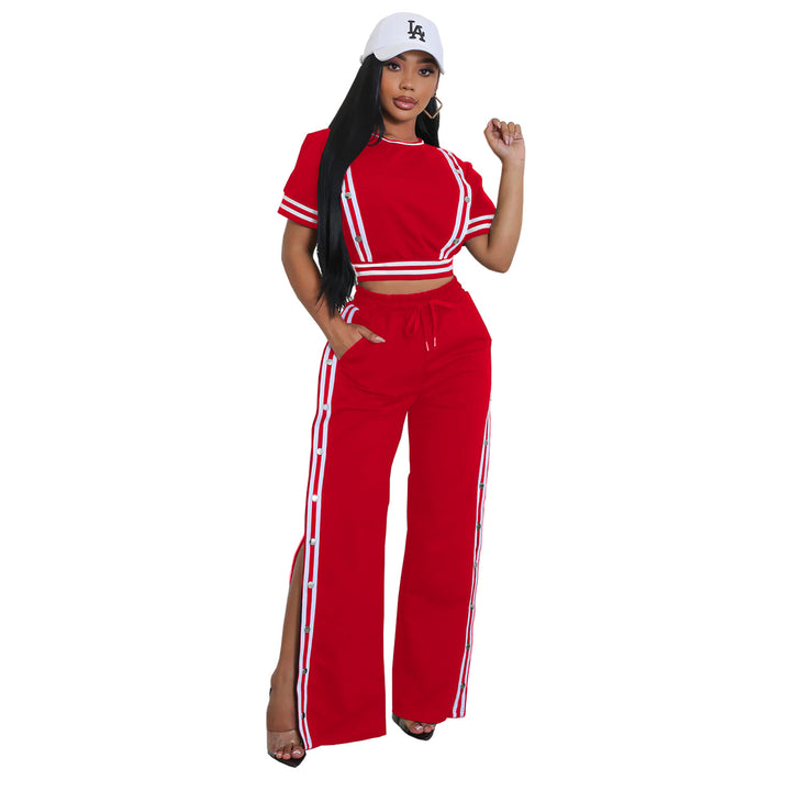 Dame Sporty Sæt med cropped T-shirt og split-bukser Stilla