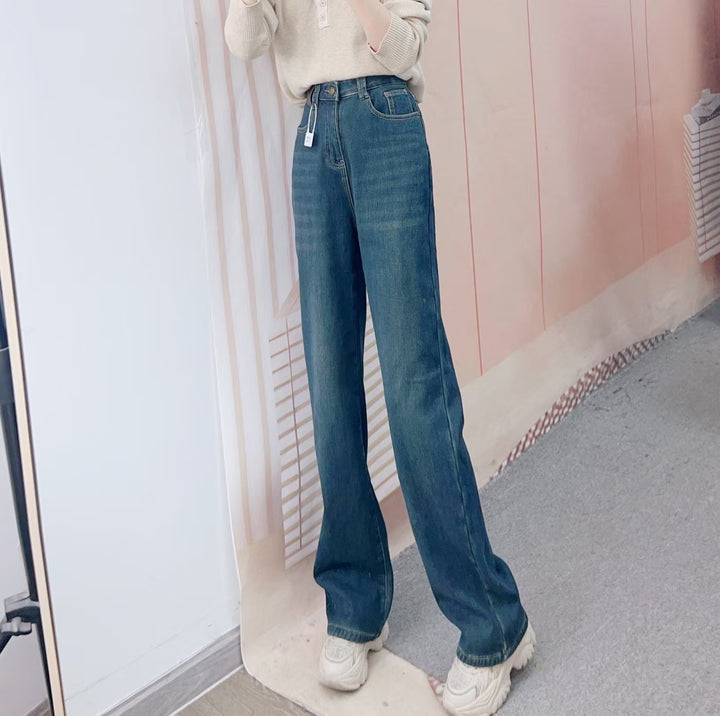 Dame Højtaljede Bred Jeans i Klassisk Stil Stilla