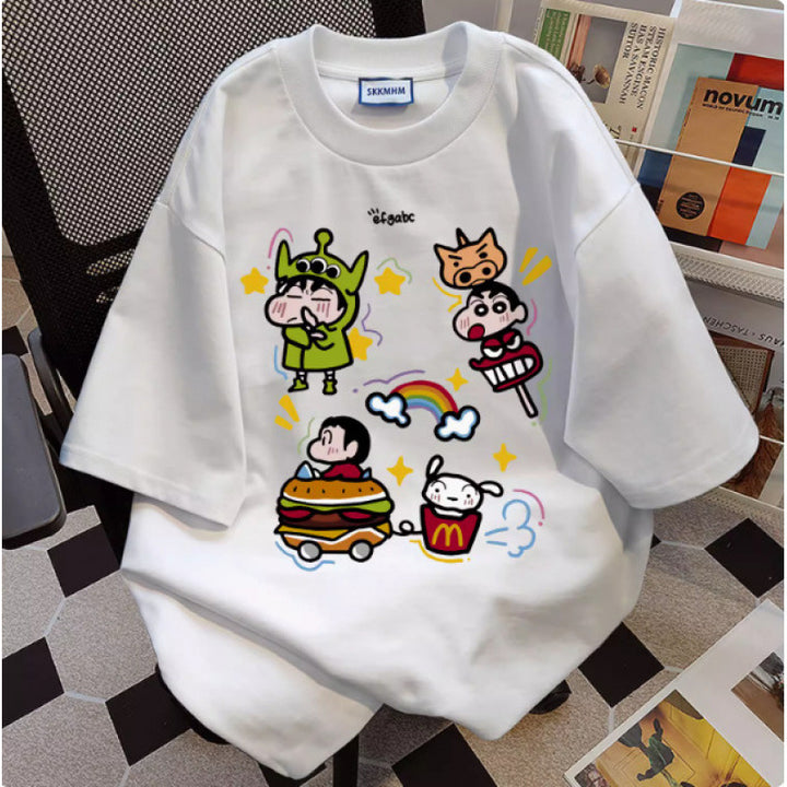 Dame T-shirt med kunstnerisk cartoon-tryk Stilla
