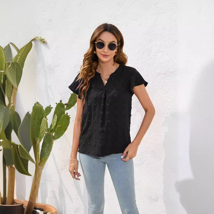 Dame Letts Kortærmet Bluse T-shirt med struktureret materiale og elegante detaljer Skovae